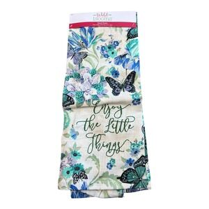 Wild Blooms Hand Towel OS Multicolor Brand New Butterfly Floral Embroidered